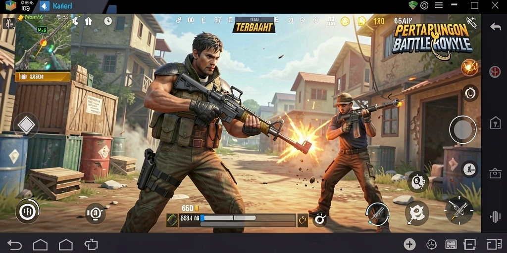 Tangkapan layar 66D menampilkan aksi intens dalam pertempuran Battle Royale.