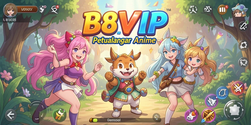 Tangkapan layar B8VIP menampilkan karakter anime dalam aksi penuh warna.