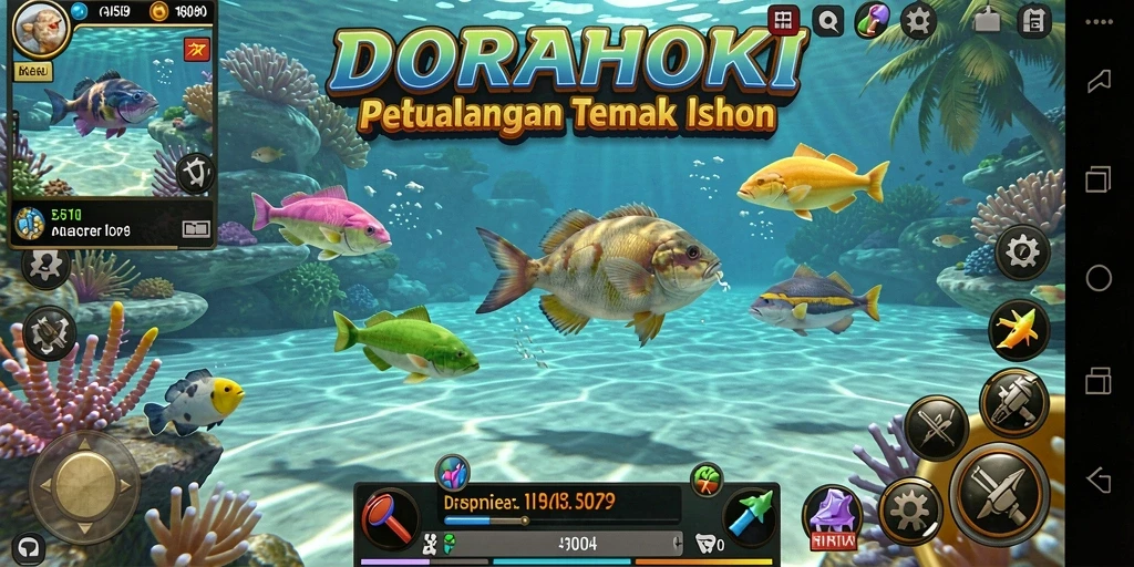 Screenshot menunjukkan aksi menembak ikan yang mendebarkan.