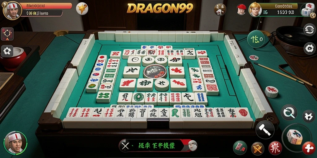 Tampilan gameplay yang memukau dari DRAGON99 dengan ubin Mahjong.