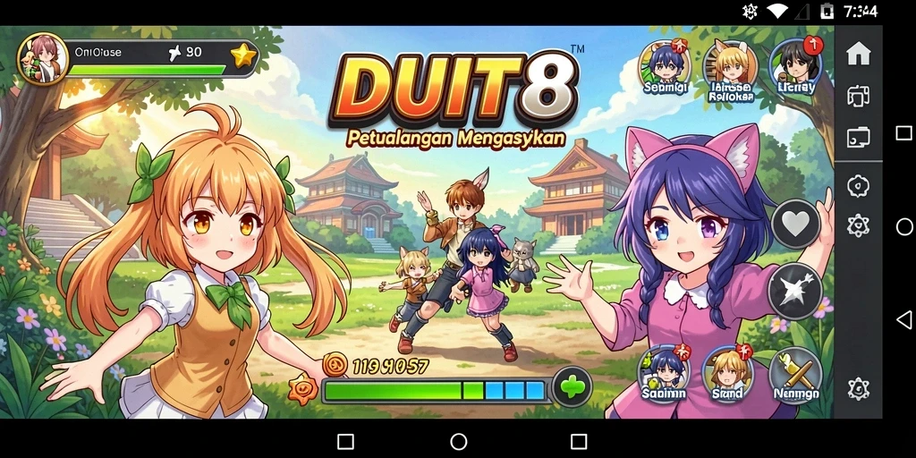 Screenshot gameplay DUIT8 menampilkan karakter anime dalam pertempuran.