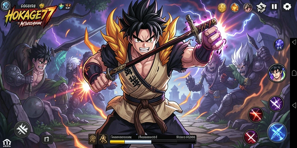 Tampilan gameplay seru dalam HOKAGE77 dengan karakter anime yang ikonik.
