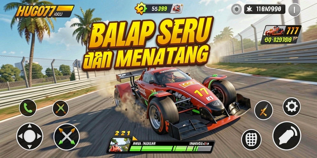 Screenshot HUGO77 menampilkan aksi balapan yang mendebarkan.