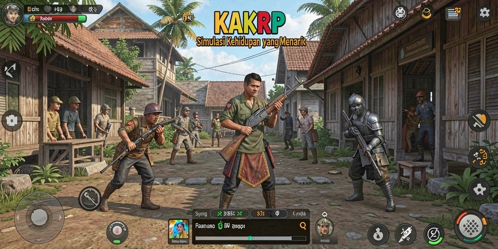 Tampilan gameplay KAKRP dengan grafik warna-warni dan desain karakter menarik.