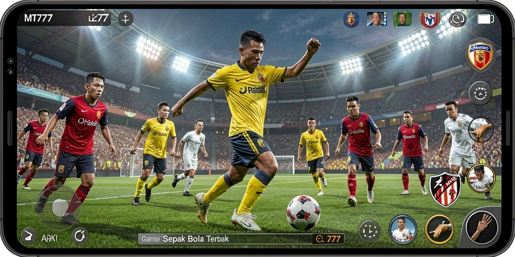 Screenshot gameplay MT777 menampilkan aksi seru dalam pertandingan sepak bola.