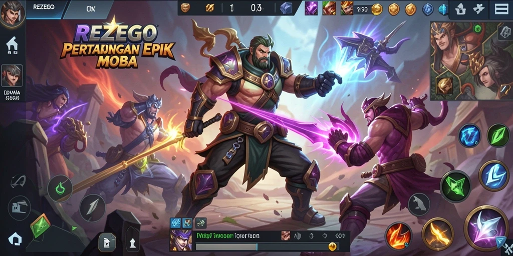 Tampilan gameplay seru di arena MOBA REZEGO.