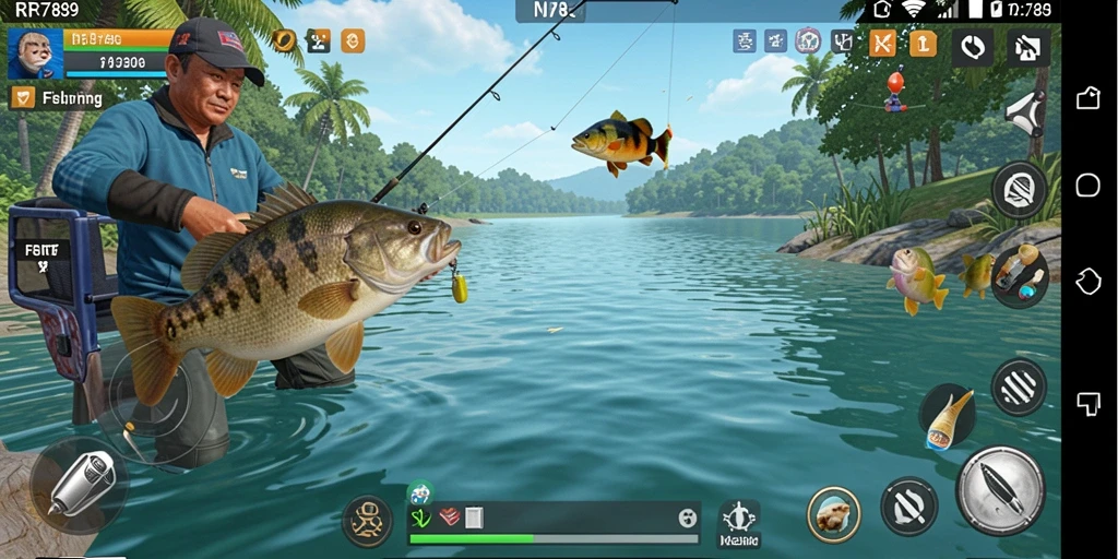 Tampilan gameplay <strong>RR789</strong> yang menampilkan suasana memancing yang menenangkan.