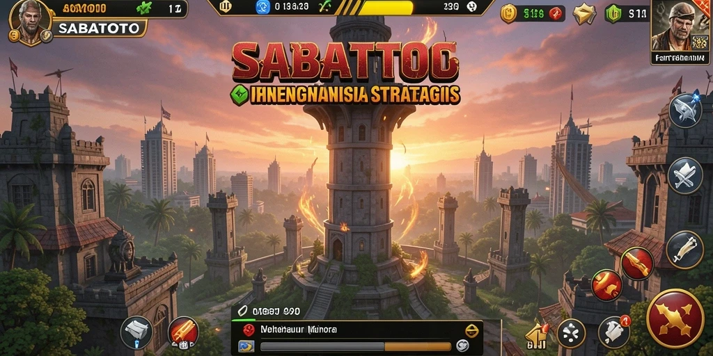 Gameplay SABATOTO dengan menara yang beragam dan strategi yang mendebarkan.