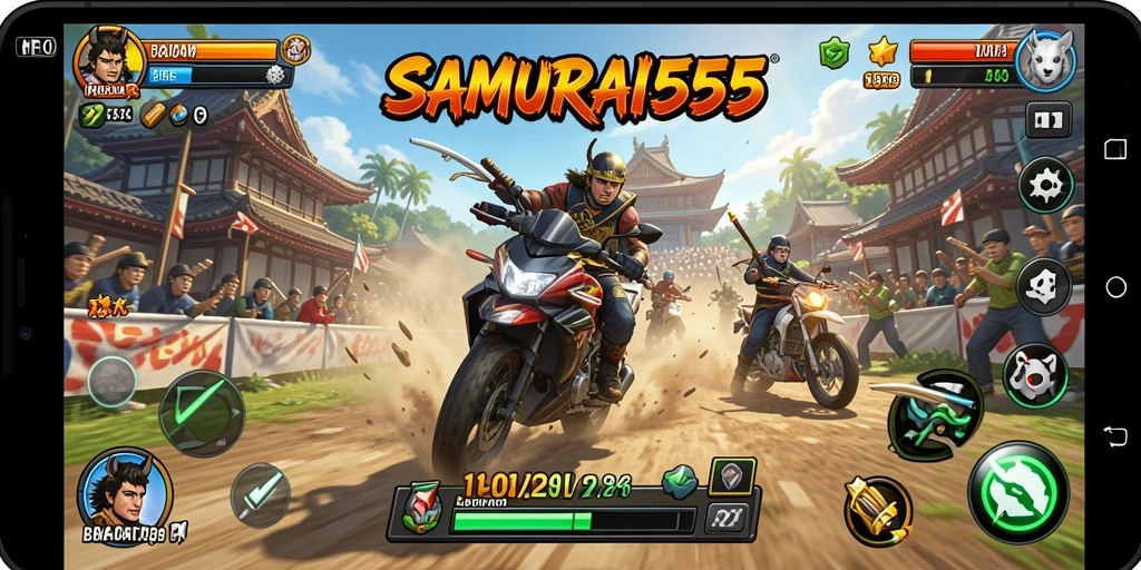 Tampilan mendebarkan dari gameplay SAMURAI555 yang penuh aksi balapan.