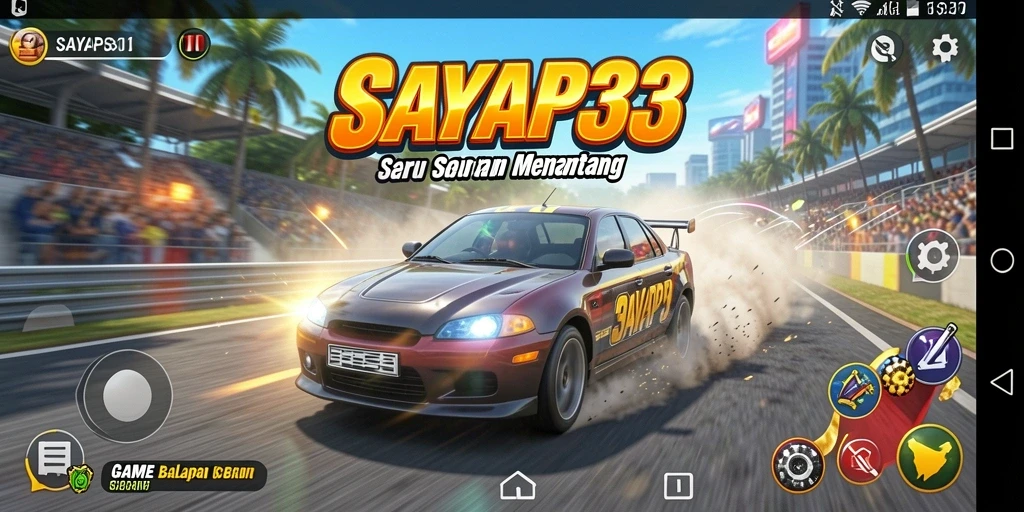 Tampilan gameplay seru dari SAYAP33 yang menegangkan saat balapan.