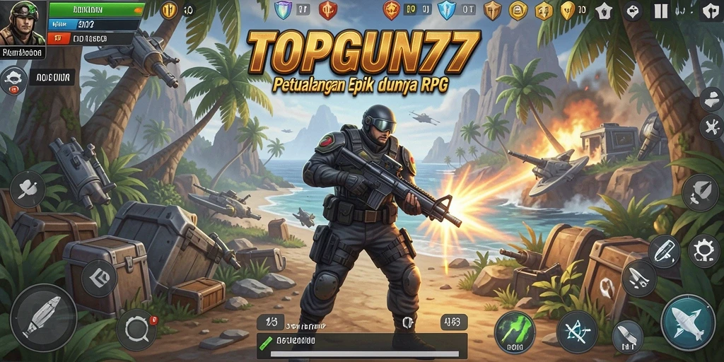 Gambaran gameplay menakjubkan di TOPGUN77, penuh aksi dan petualangan.