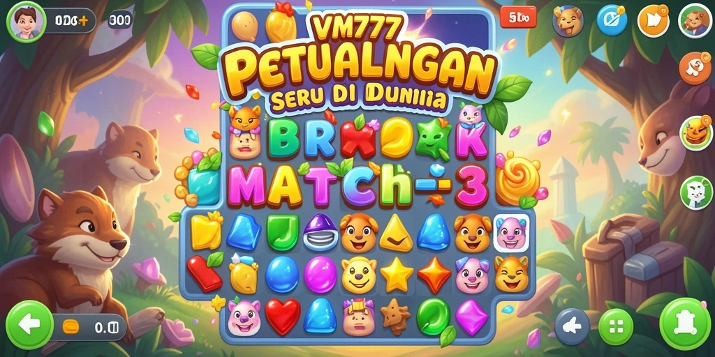 Screenshot gameplay VM777 menunjukkan keseruan mencocokkan bola berwarna.